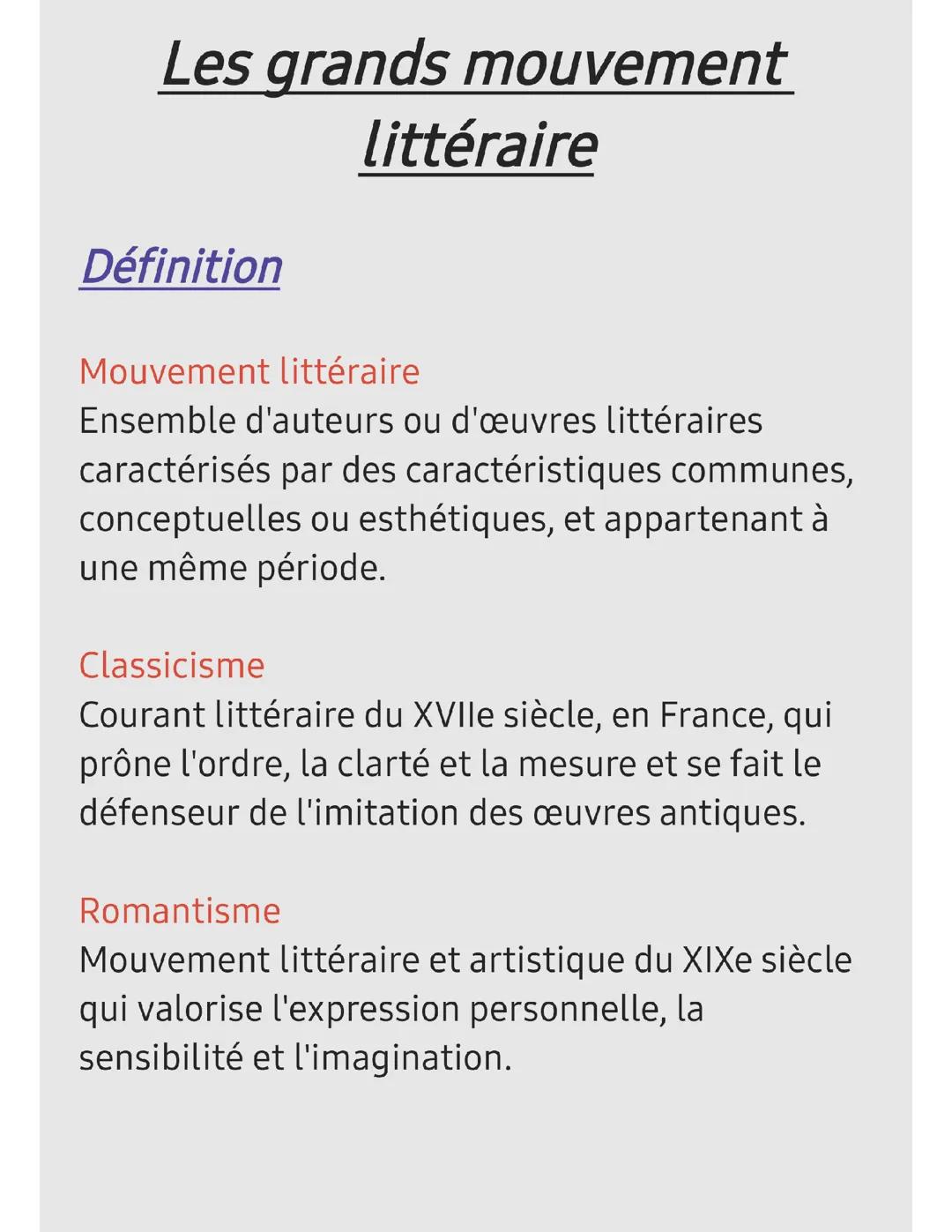 Les grands mouvement littéraire