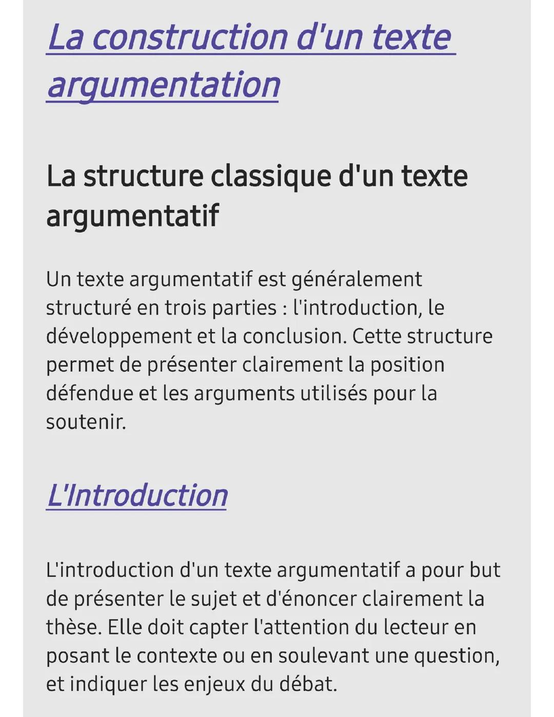 La construction d'un texte argumentatif