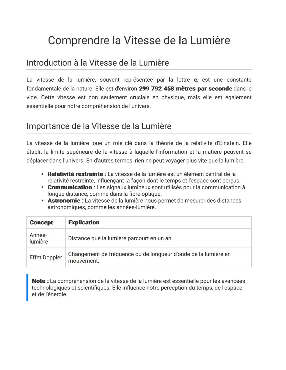 Comprendre la Vitesse de la Lumière
Introduction à la Vitesse de la Lumière
La vitesse de la lumière, souvent représentée par la lettre c, e