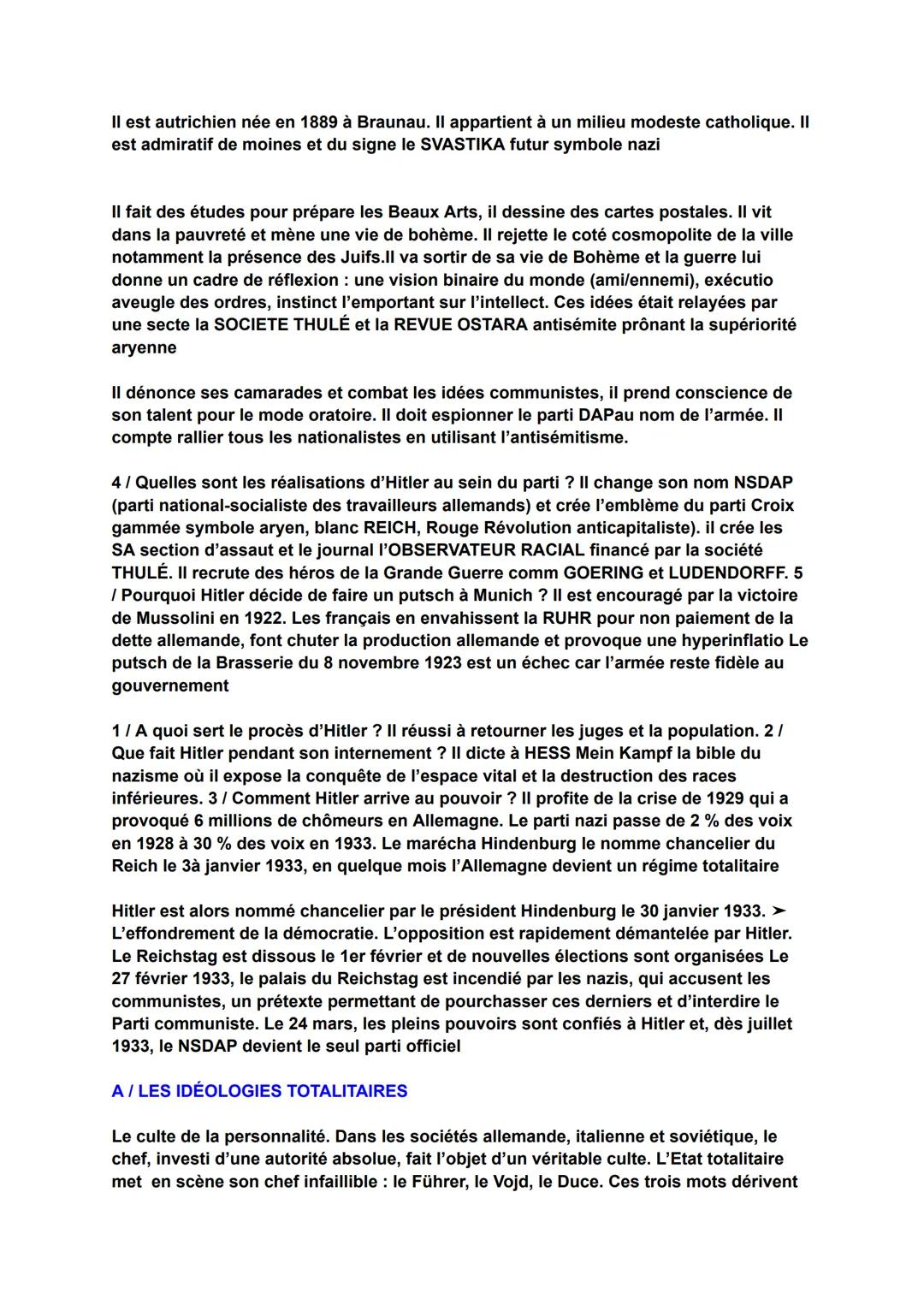 # Les régimes totalitaires
Introduction
Le fascisme n'est pas née en Italie il a eu seulement sa prolongation politique. Pour Zevv, il
pui