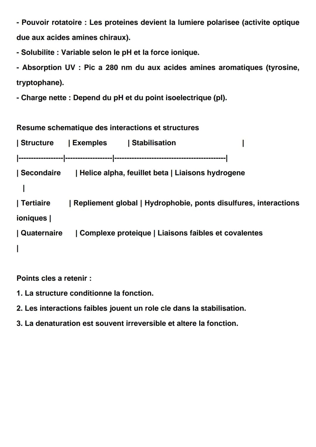 # Fiche de Revision: Structure et Proprietes des Proteines
1. Definition et niveaux de structure des proteines
- Proteines: Polymeres d'ac