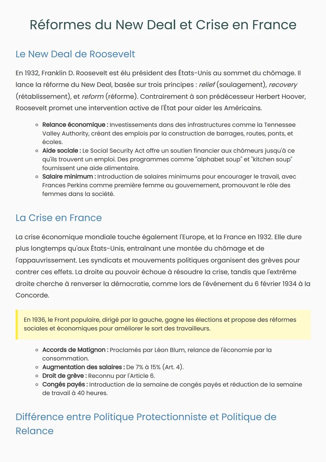 Réformes du New Deal et Crise en France