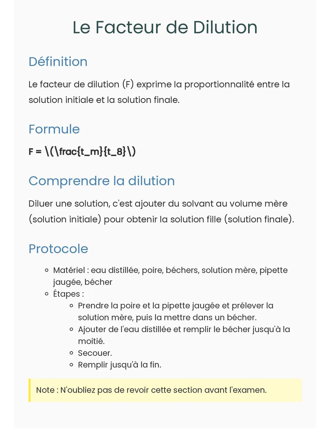 Le Facteur de Dilution