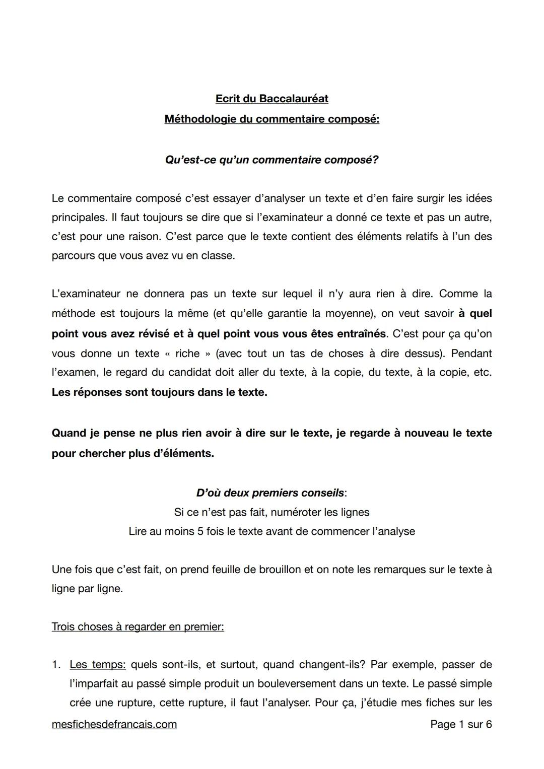 Ecrit du Baccalauréat
Méthodologie du commentaire composé:
Qu'est-ce qu'un commentaire composé?
Le commentaire composé c'est essayer d'analy