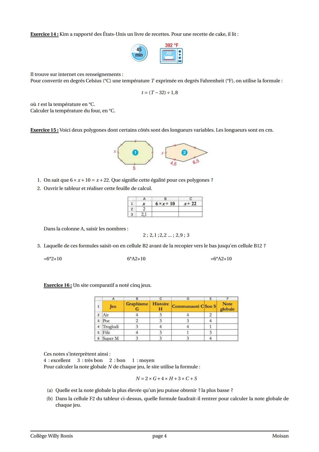Exercices corrigés sur le calcul littéral
Exercice 1: Voici un programme de calcul.
• Choisir un nombre
• Ajouter 4
.
Multiplier par 5
1. Ca