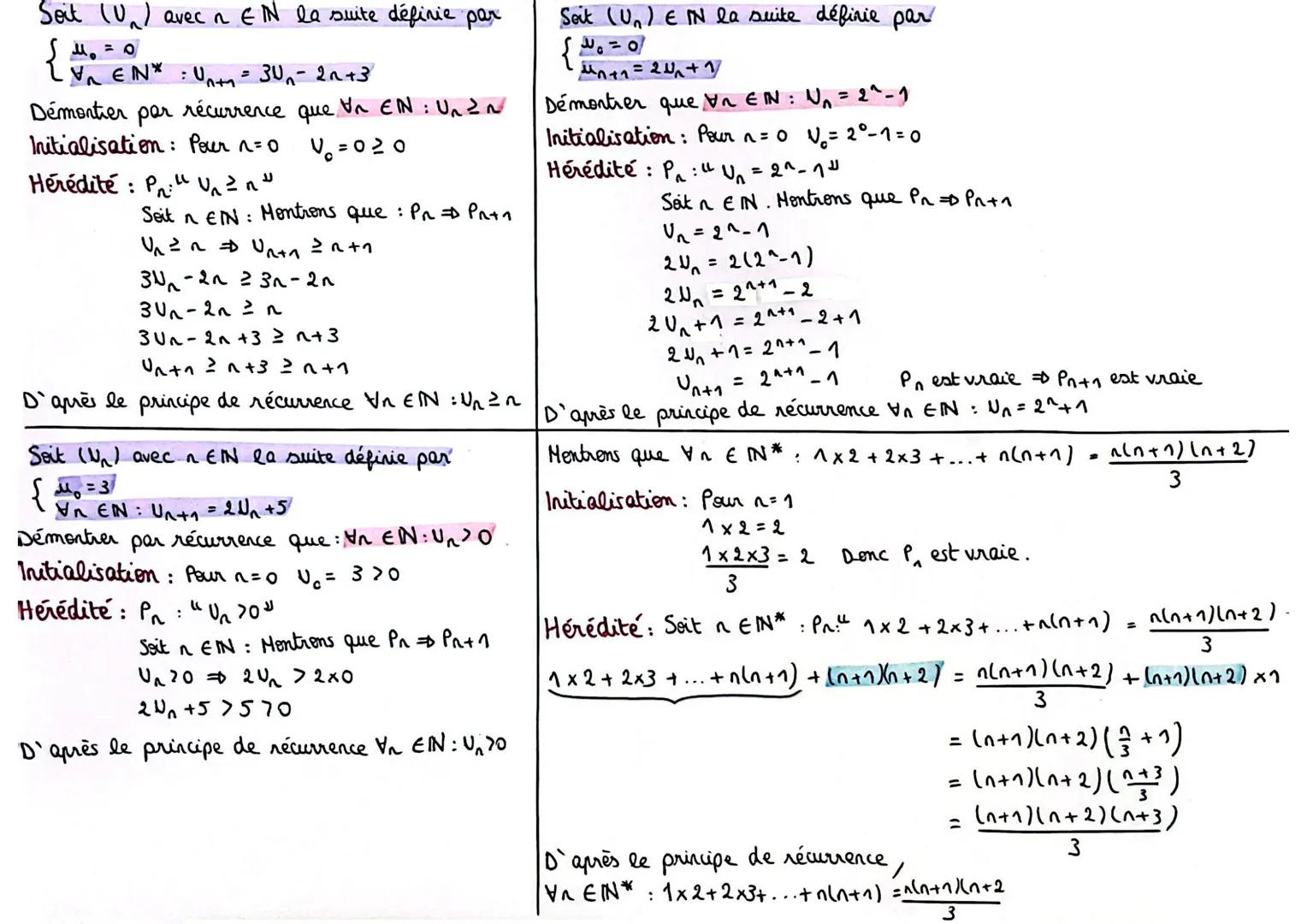 Soit (Un) avec n EN la suite définie par
1 = 0
L√₁ EN* = U₁+₁ = 3U₁- 2n+3
Démonter par récurrence que!
Initialisation: Pour n=0
Hérédité: PU