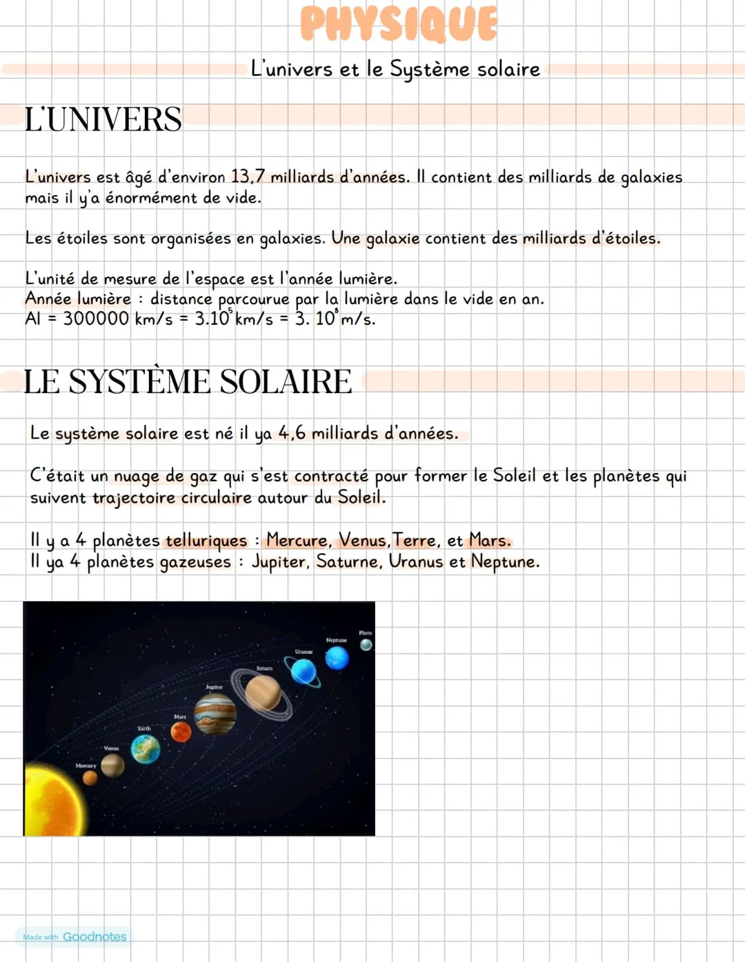 # PHYSIQUE
L'univers et le Système solaire
# L'UNIVERS
L'univers est âgé d'environ 13,7 milliards d'années. Il contient des milliards de