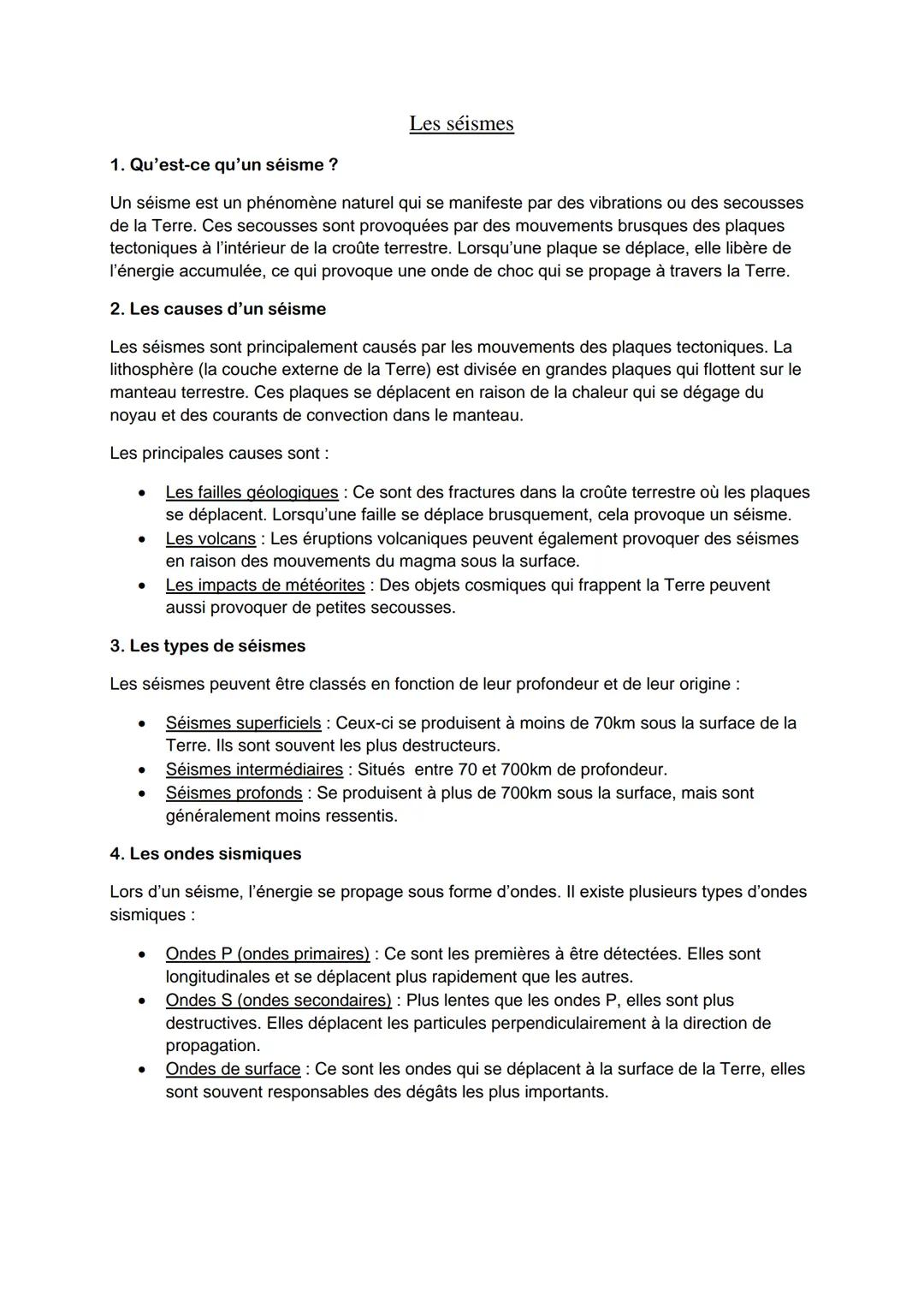 Les séismes
1. Qu'est-ce qu'un séisme?
Un séisme est un phénomène naturel qui se manifeste par des vibrations ou des secousses
de la Terre.