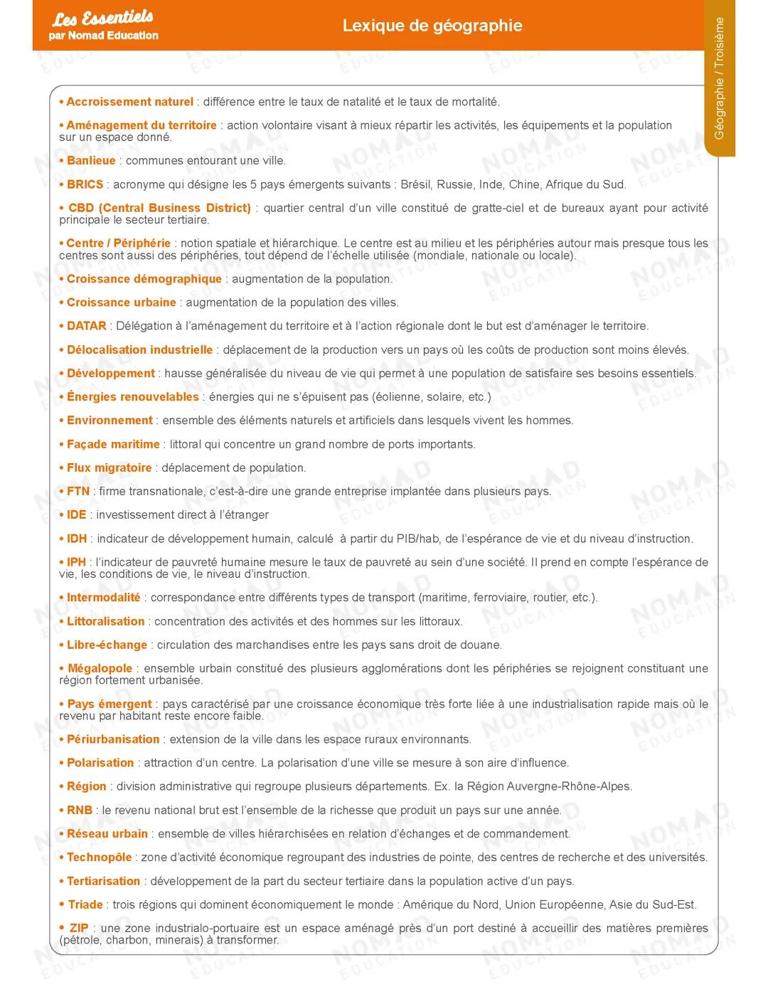 Lexique de Géographie