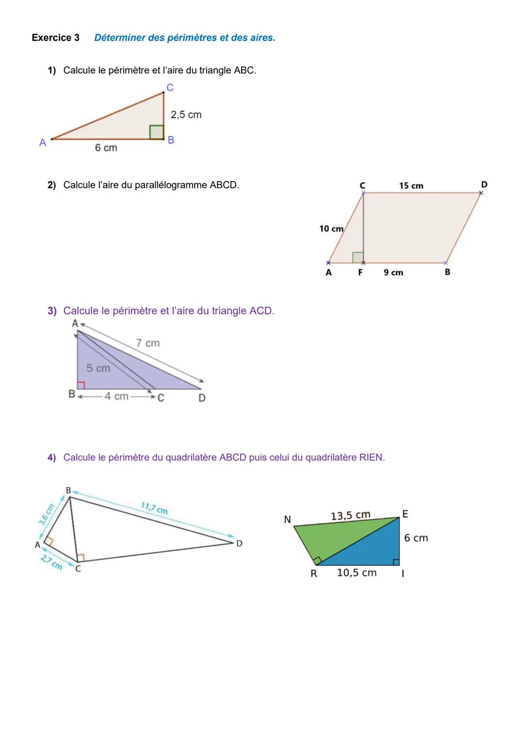 Fiche d'exercices: Théorème de Pythagore.
Exercice 1
Déterminer des racines carrées
1) Calcule mentalement :
√16 =
√81 =
√√36 =
√64
√2500 =