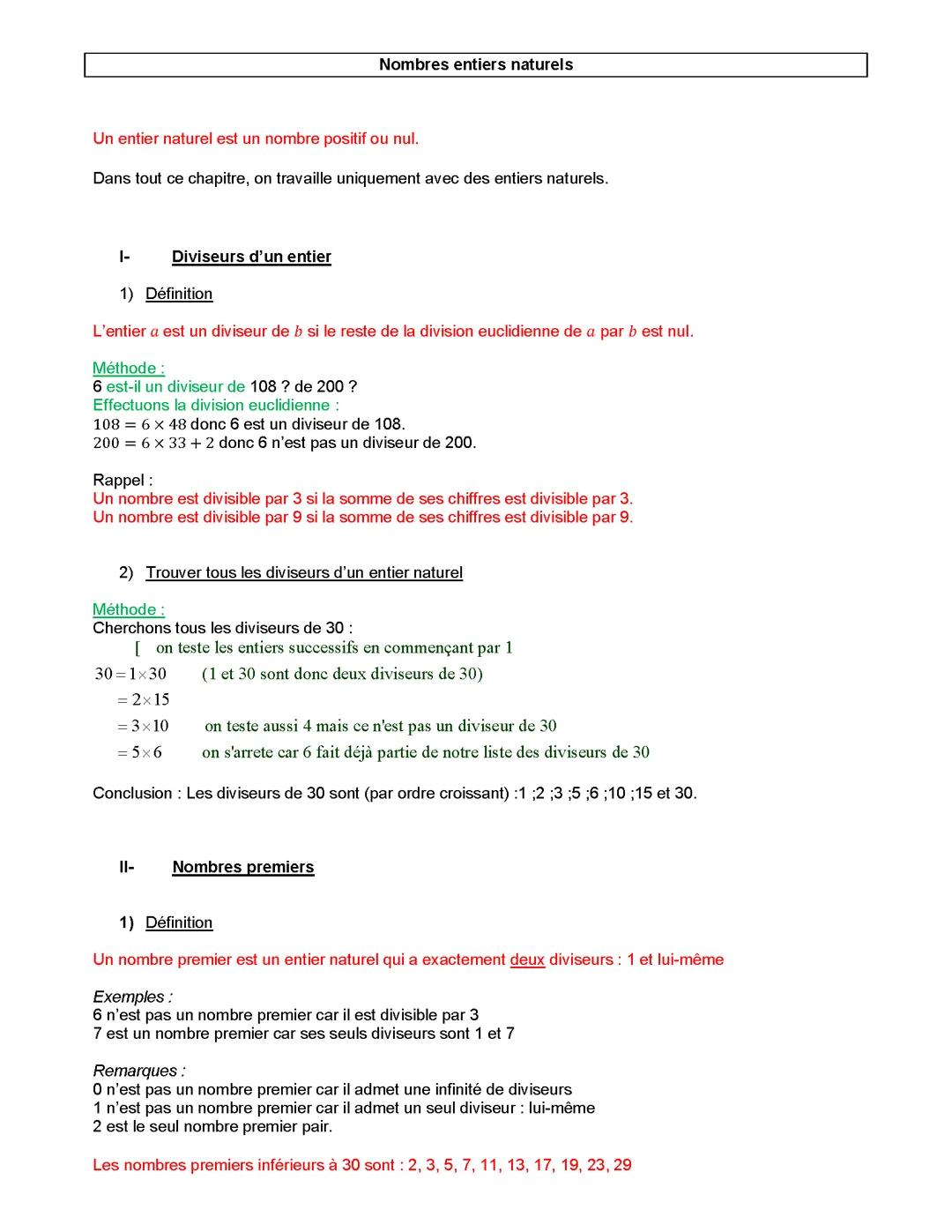 Leçon nombres entiers naturels