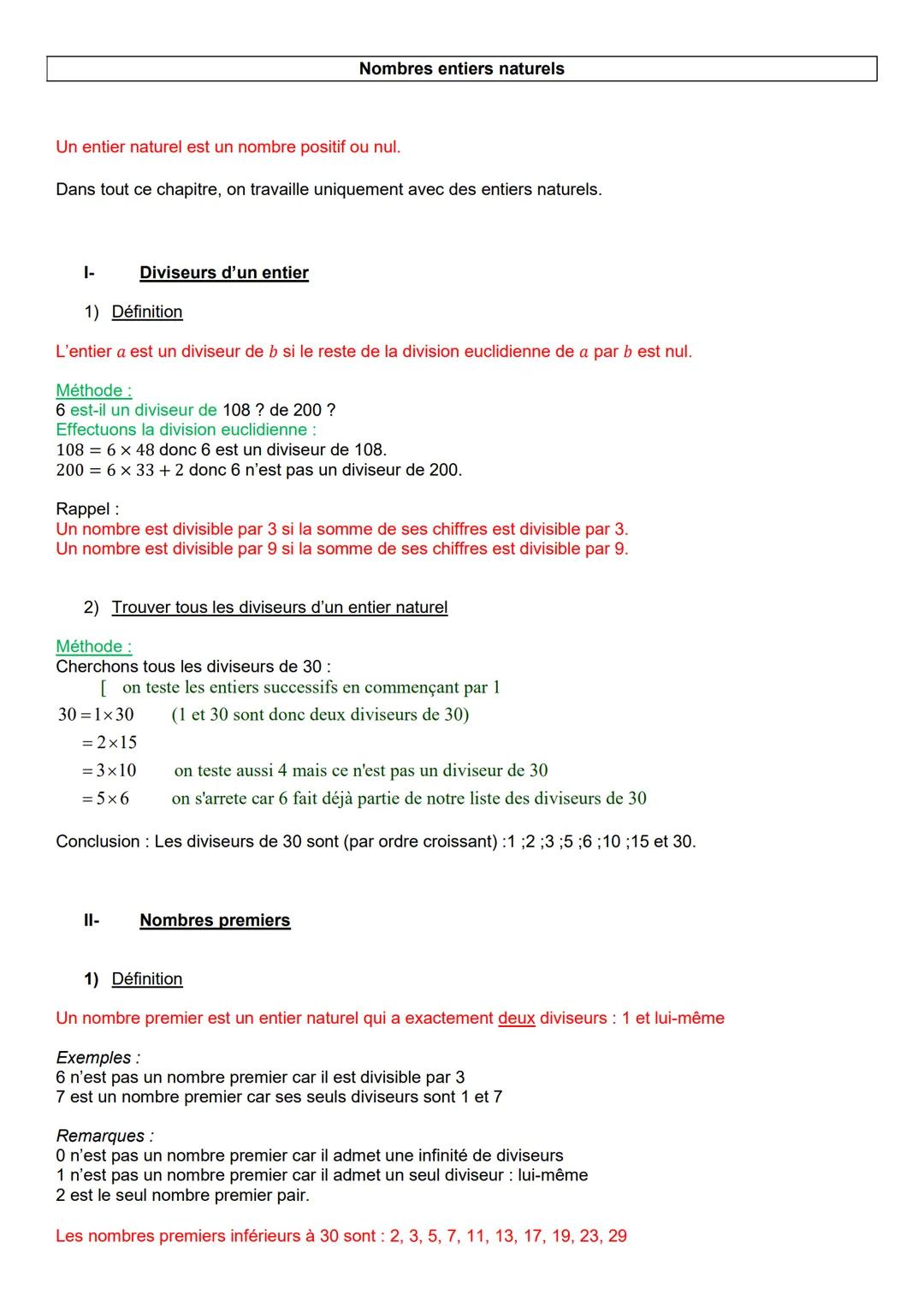 Nombres entiers naturels
Un entier naturel est un nombre positif ou nul.
Dans tout ce chapitre, on travaille uniquement avec des entiers nat