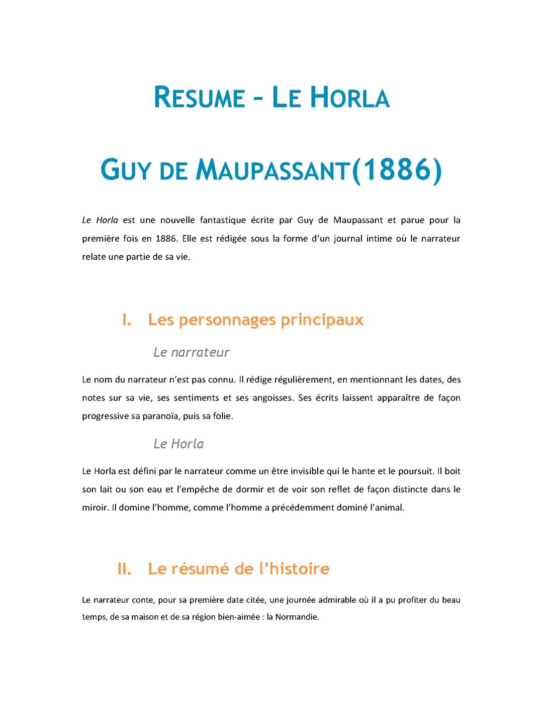 Résumé sur Le Horla