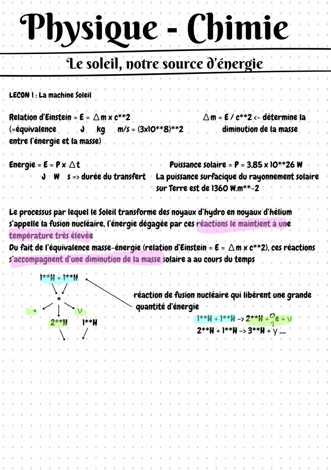 .
.
Physique-Chimie
Le soleil, notre source d'énergie
LECON 1: La machine Soleil
•
•
•
.
•
•
•
•
"
•
.
•
.
•
•
.
.
•
.
.
.
=
Am E/c**2<- dét