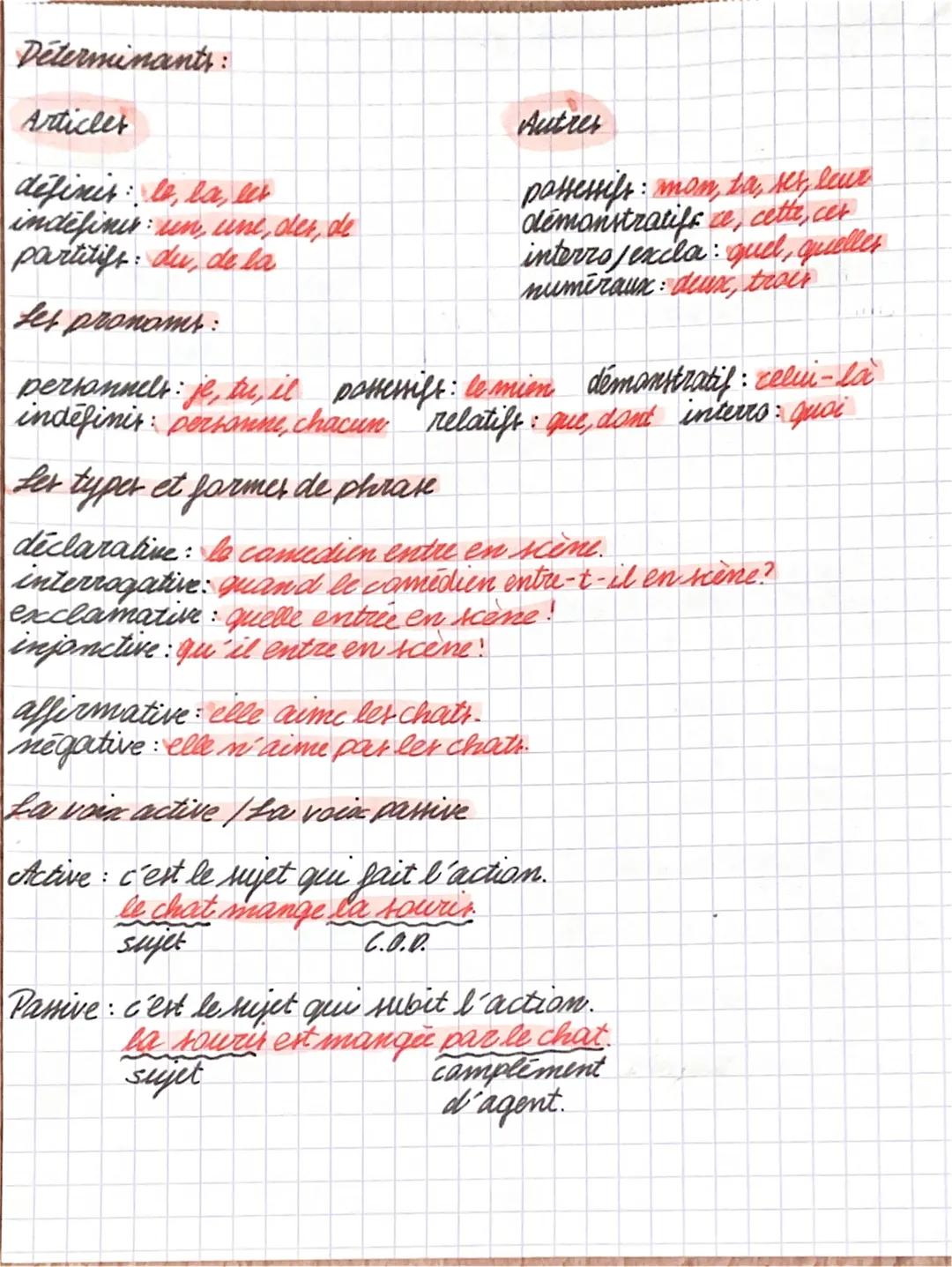 FRANCAIS
Les classes gramaticales
Mote variables
Pranoms:
Déterminants:
Nom:
Verbe: Adjectif
il remplace
il introduit le
il sert à
il M
il p