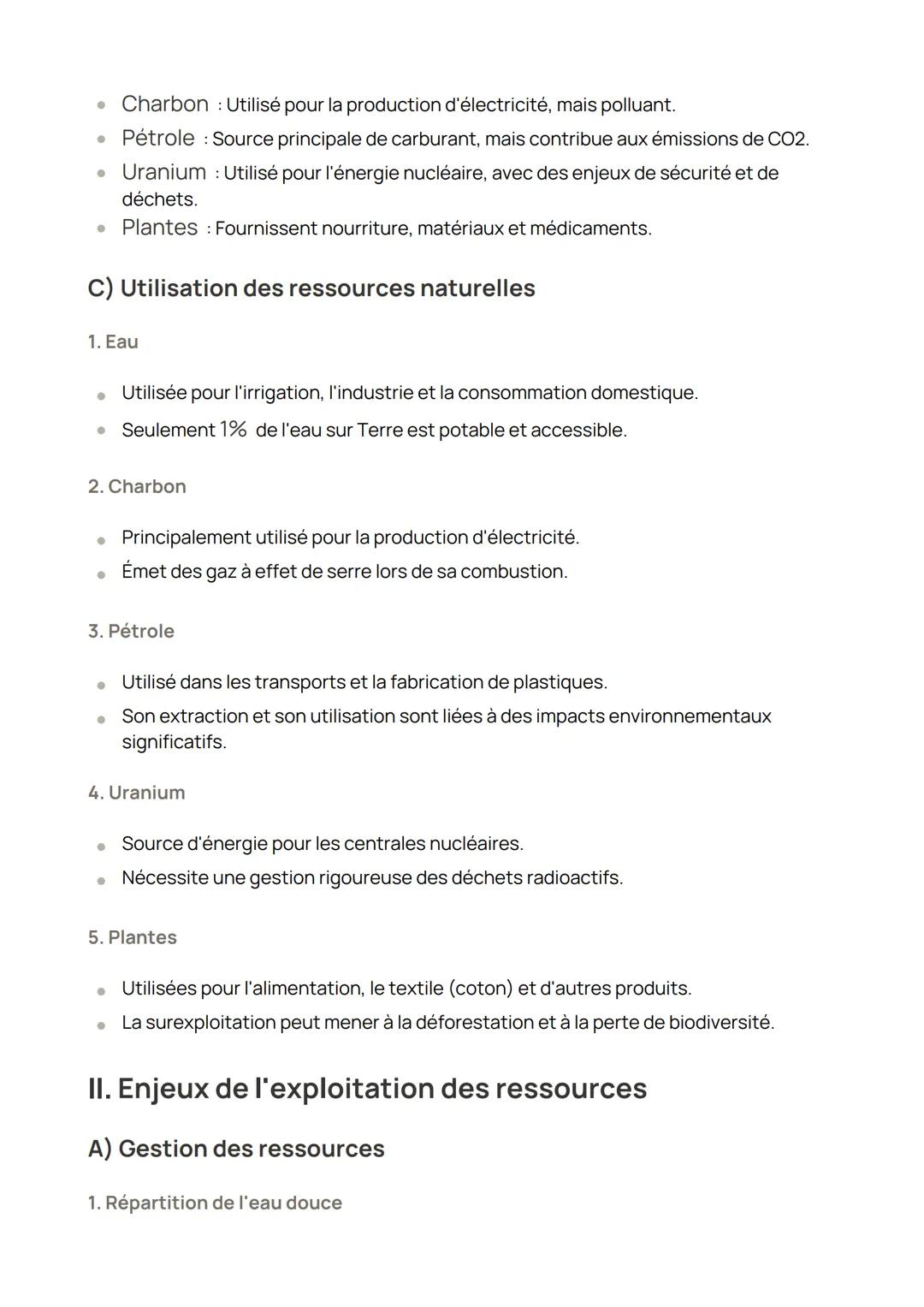 I. Les Ressources Naturelles
A) Définition des ressources naturelles
1. Matière minérale
• Ressources minérales : Matières extraites de la t