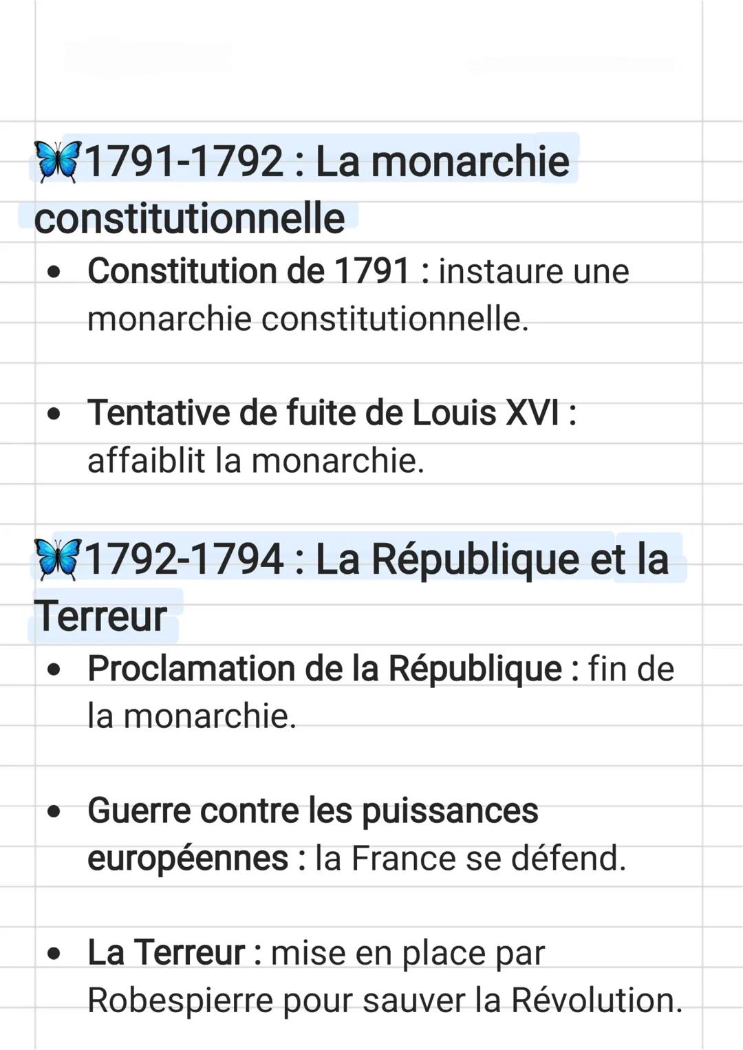 La Révolution française: Fiche
de révision
Les causes de la Révolution
(fin XVIIIe siècle)
• Crise économique: endettement de
l'État, mauvai