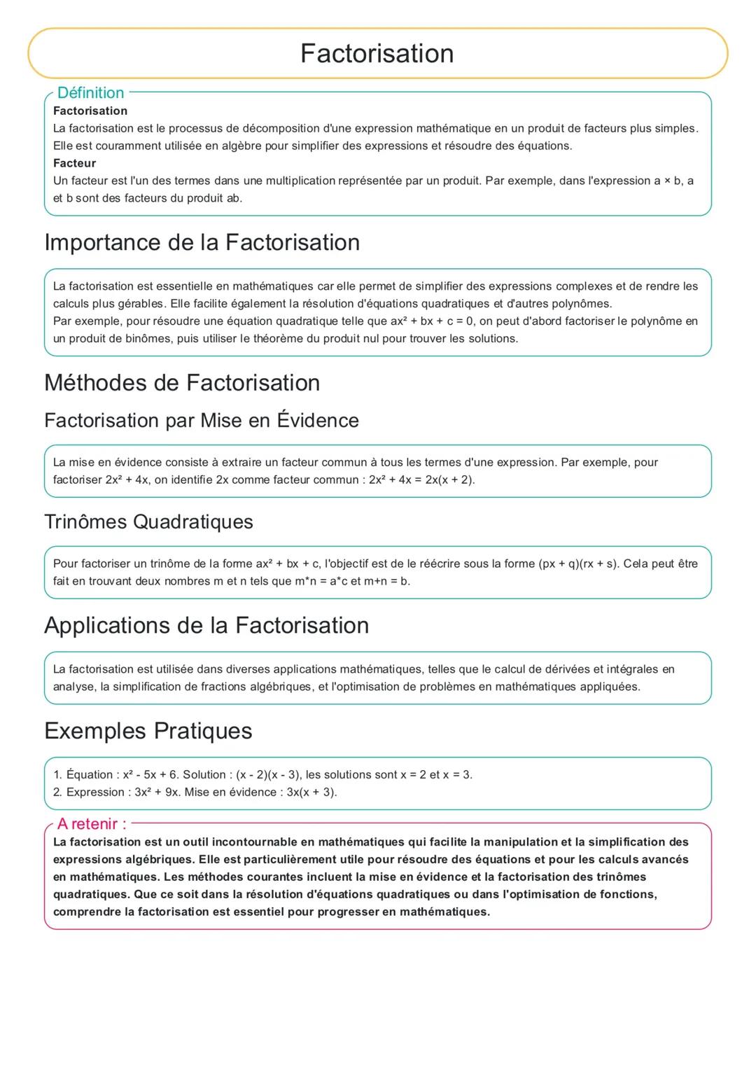 Maths : Factorisation