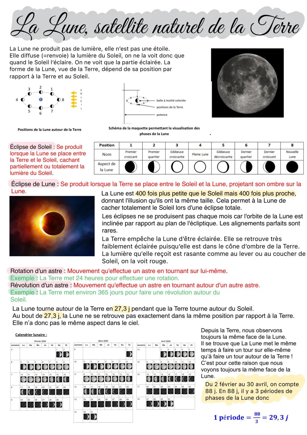 # La Lune, satellite naturel de la Terre
La Lune ne produit pas de lumière, elle n'est pas une étoile.
Elle diffuse (renvoie) la lumière du