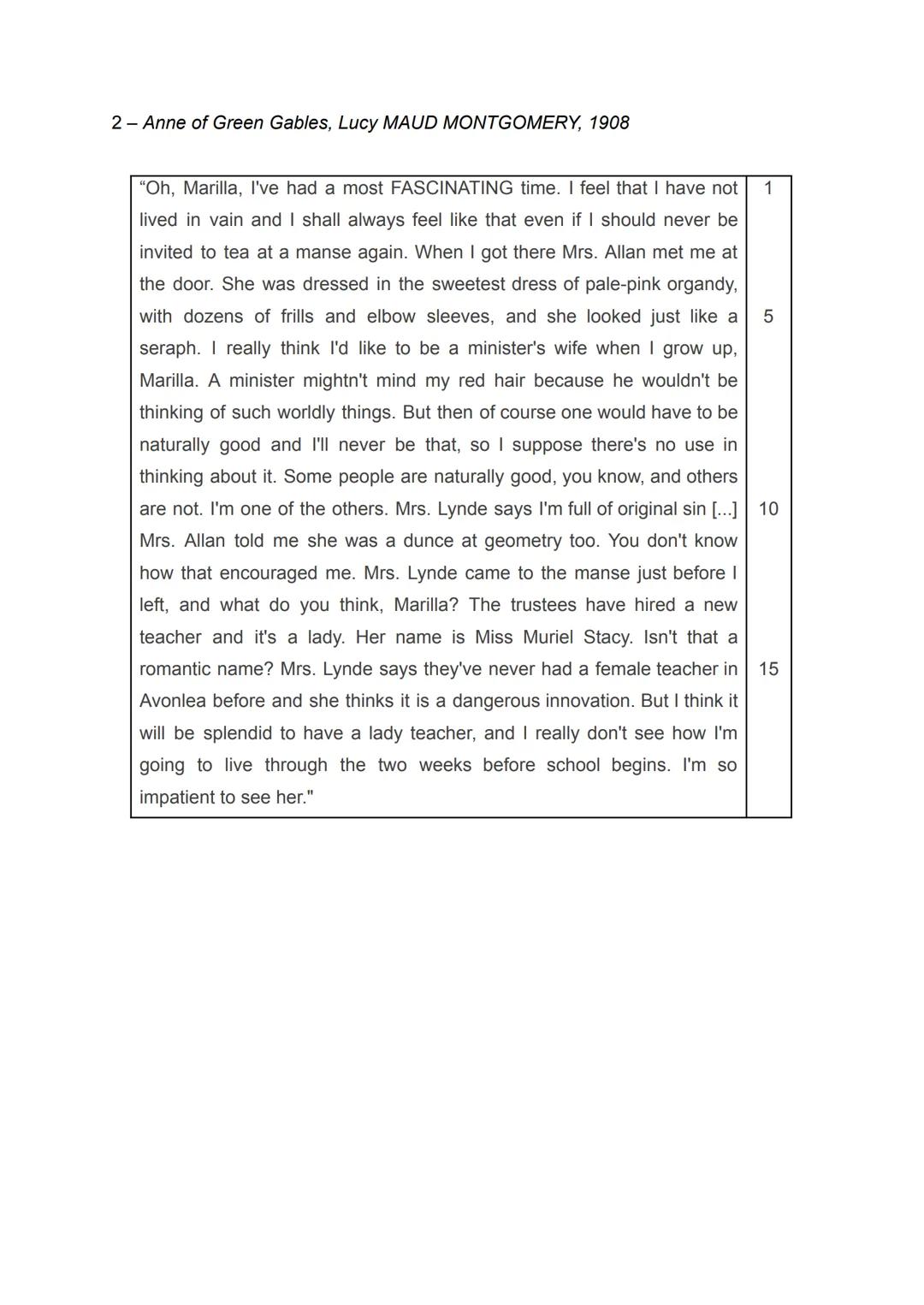 1- The Handmaid's Tale, Margaret ATWOOD, 1985
MARGARET ATWOOD
THEHANDMAID'S TALE 2- Anne of Green Gables, Lucy MAUD MONTGOMERY, 1908
1
5
"Oh