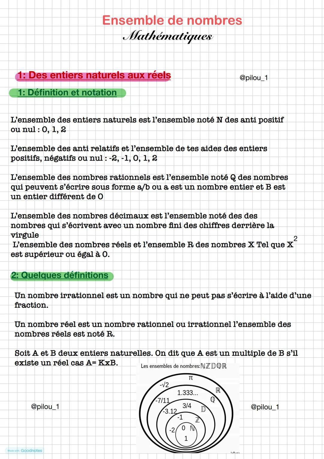 Ensemble de nombres
Mathématiques
1: Des entiers naturels aux réels
1: Définition et notation
@pilou_1
L'ensemble des entiers naturels est l