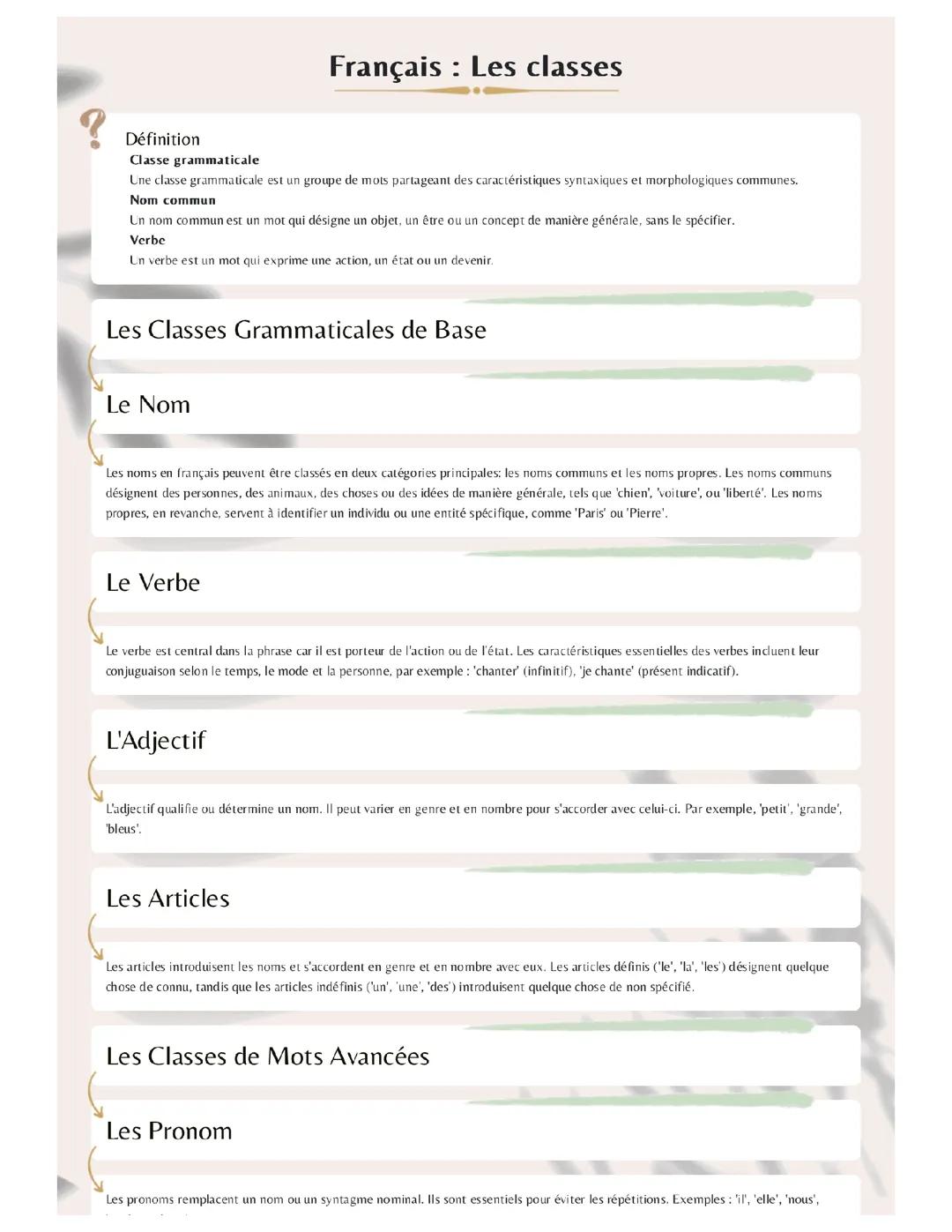 Français : Les classes