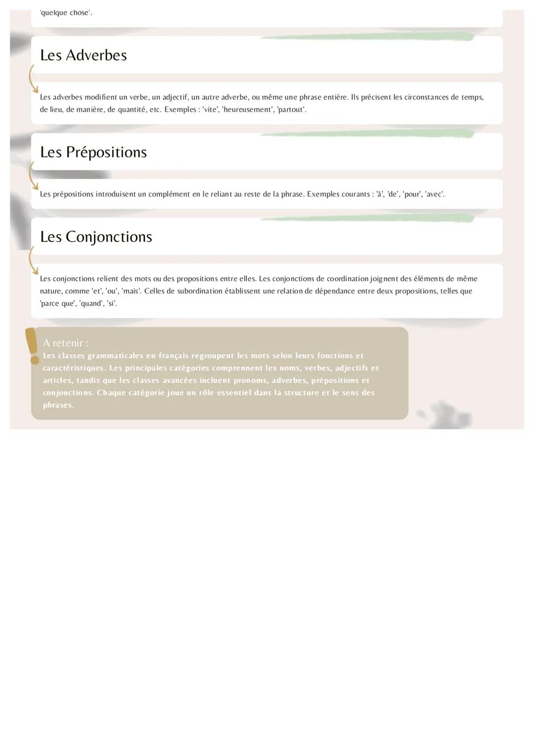 Définition
Français Les classes
Classe grammaticale
Une classe grammaticale est un groupe de mots partageant des caractéristiques syntaxique