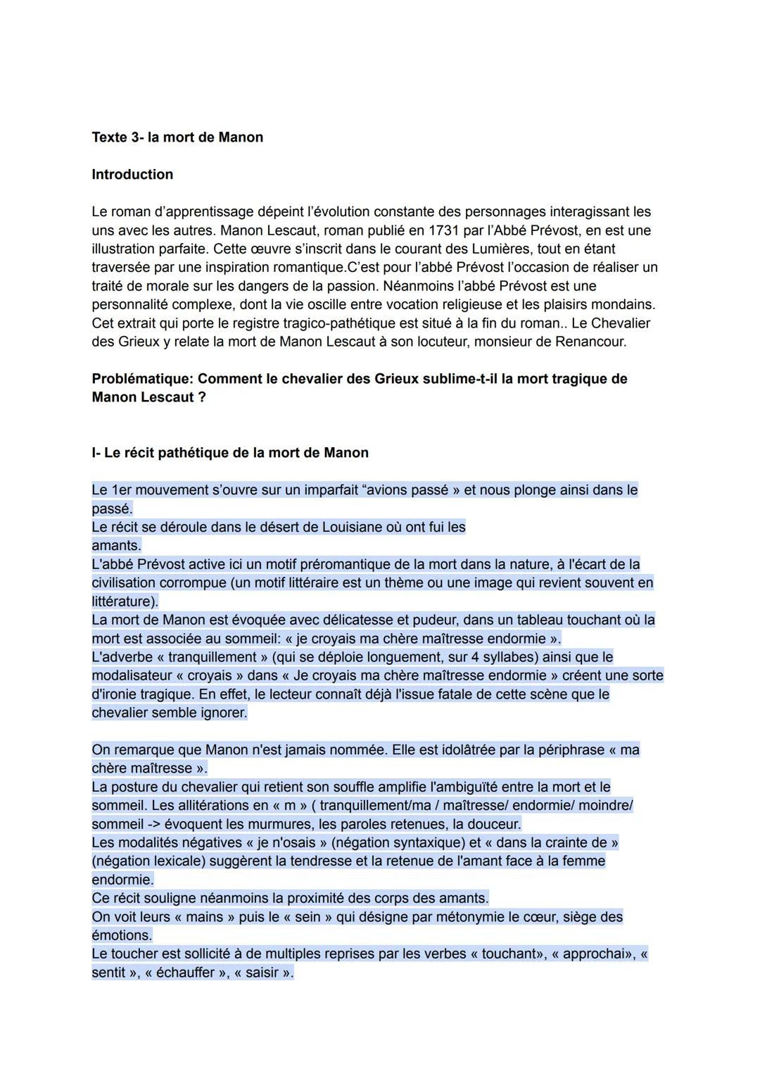 Texte 3- la mort de Manon
Introduction
Le roman d'apprentissage dépeint l'évolution constante des personnages interagissant les
uns avec l
