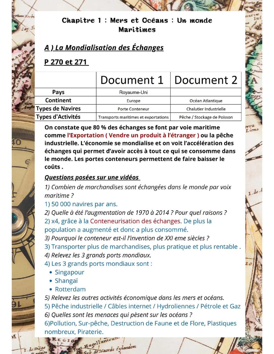 Cho 1 : Mers et Océans : Un monde maritimes