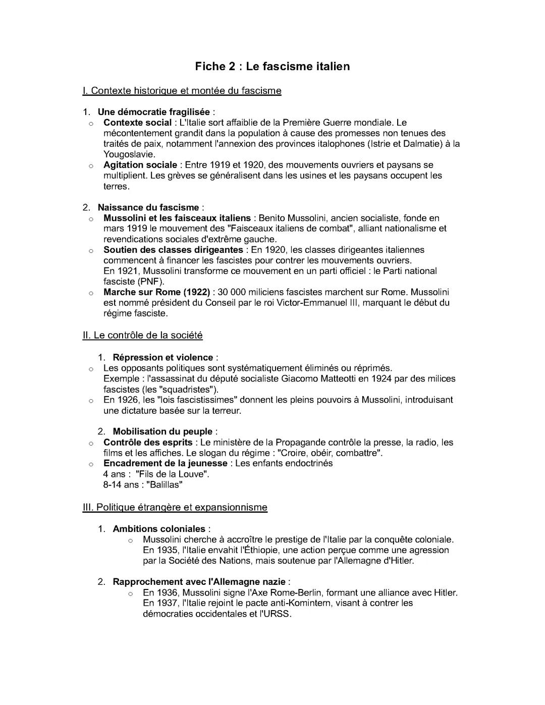 Les régimes totalitaires : le fascisme