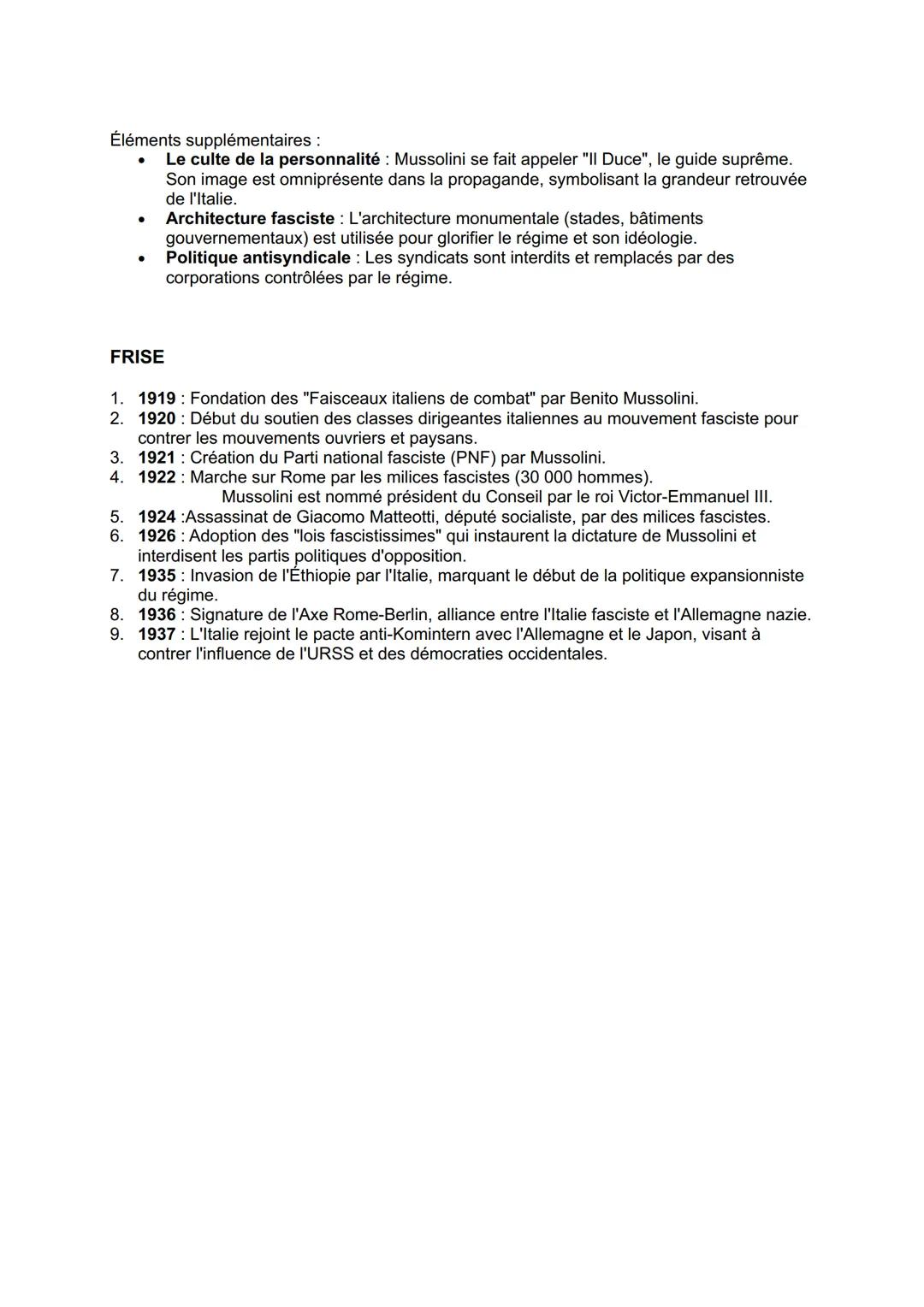 Fiche 2: Le fascisme italien
I. Contexte historique et montée du fascisme
1. Une démocratie fragilisée :
о
о
Contexte social: L'Italie sort