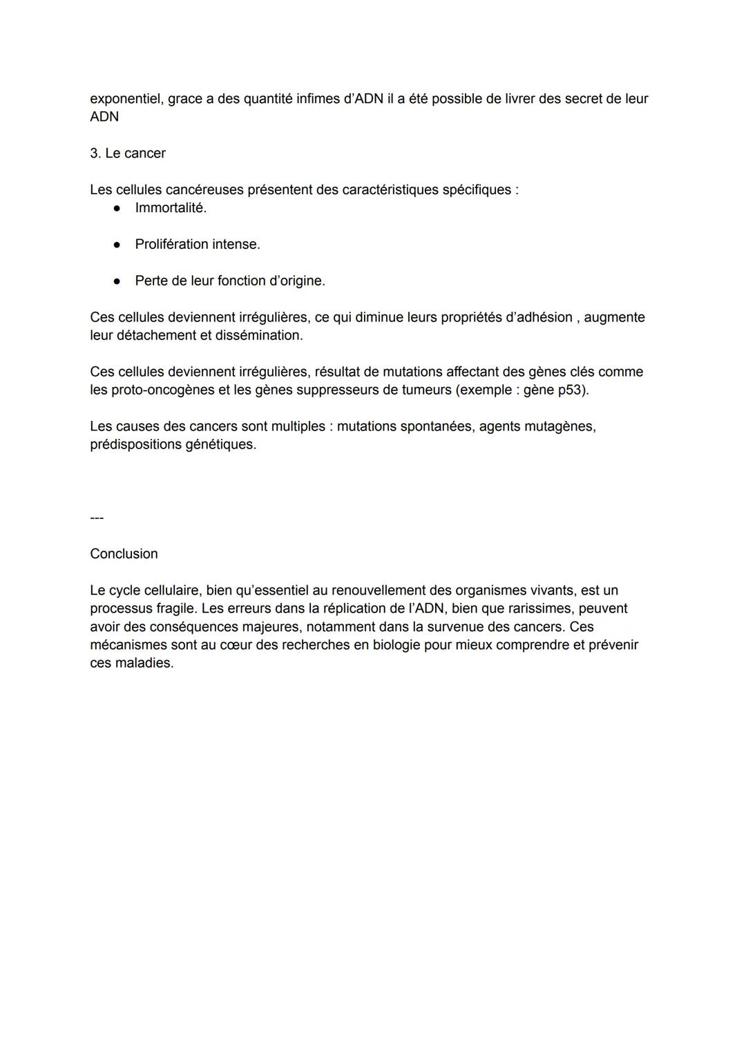 # Cycle cellulaire et altération du génome
Introduction
La cellule se divise pour croître et se renouveler, mais ce processus peut entraîn
