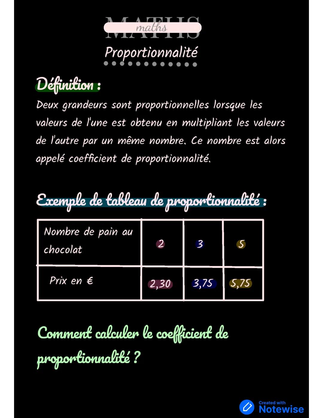 maths ; proportionnalité