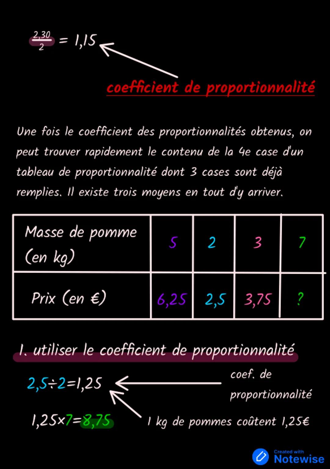 Définition :
maths
HIS
Proportionnalité
Deux grandeurs sont proportionnelles lorsque les
valeurs de l'une est obtenu en multipliant les vale