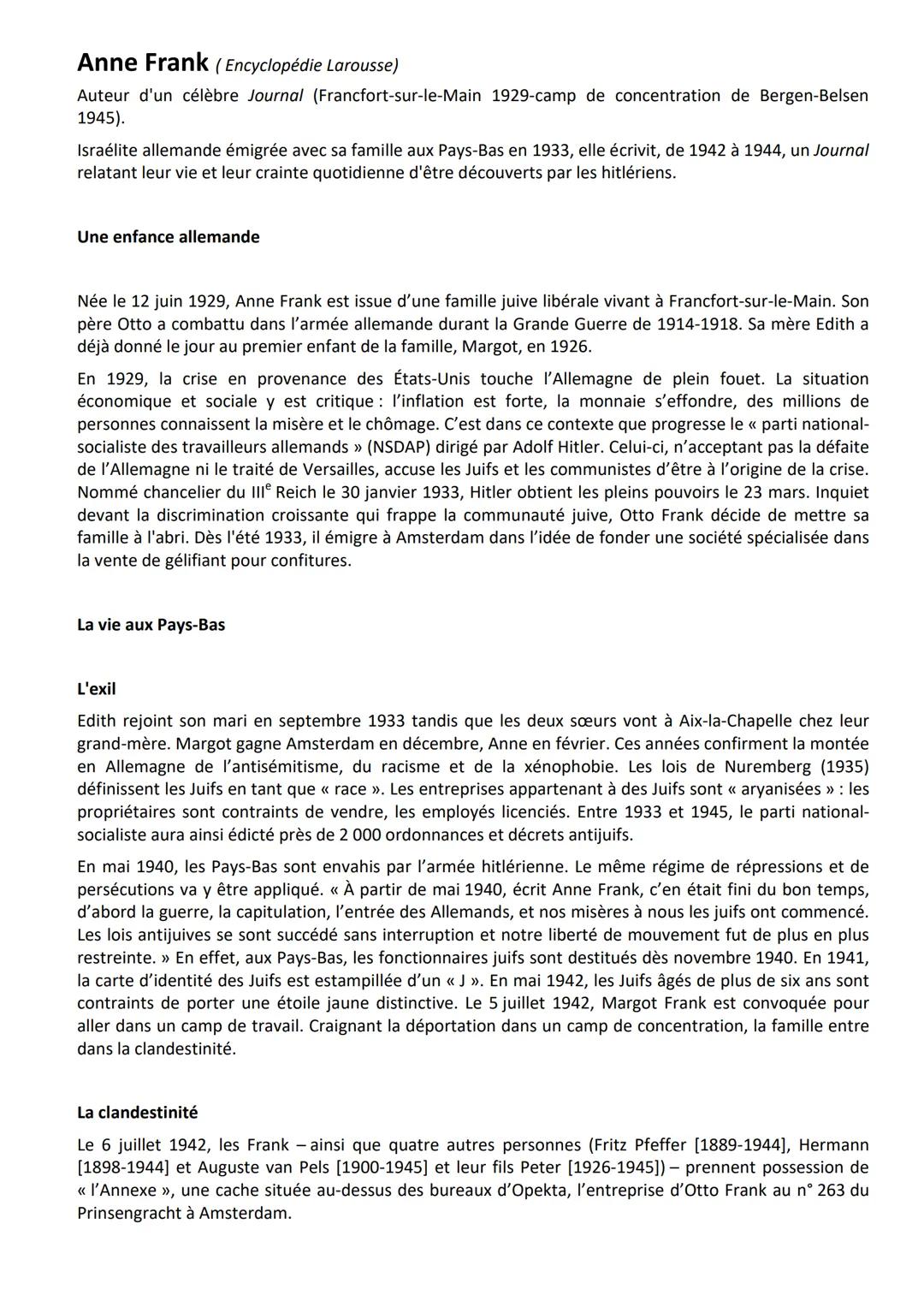 # Anne Frank
Anne Frank,
photographiée en 1942
Anne Frank est l'une des nombreuses victimes juives de la Shoah, l'extermination des Juifs