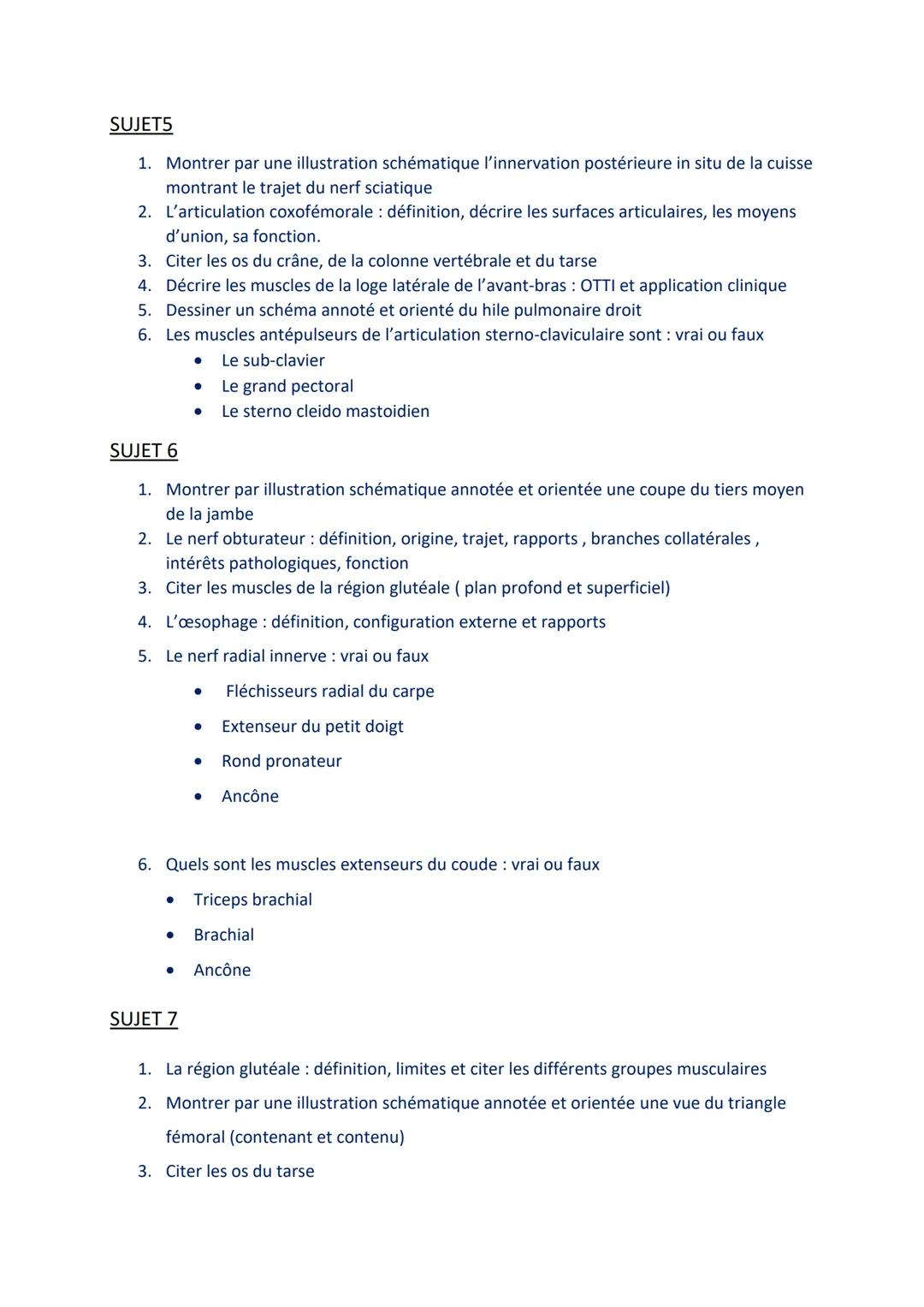 ANATOMIE L1 MED/PHARMA
SUJET1
1. Montrer par une illustration schématique annotée et orientée une vue postérieure
du fémur droit
2. Les musc