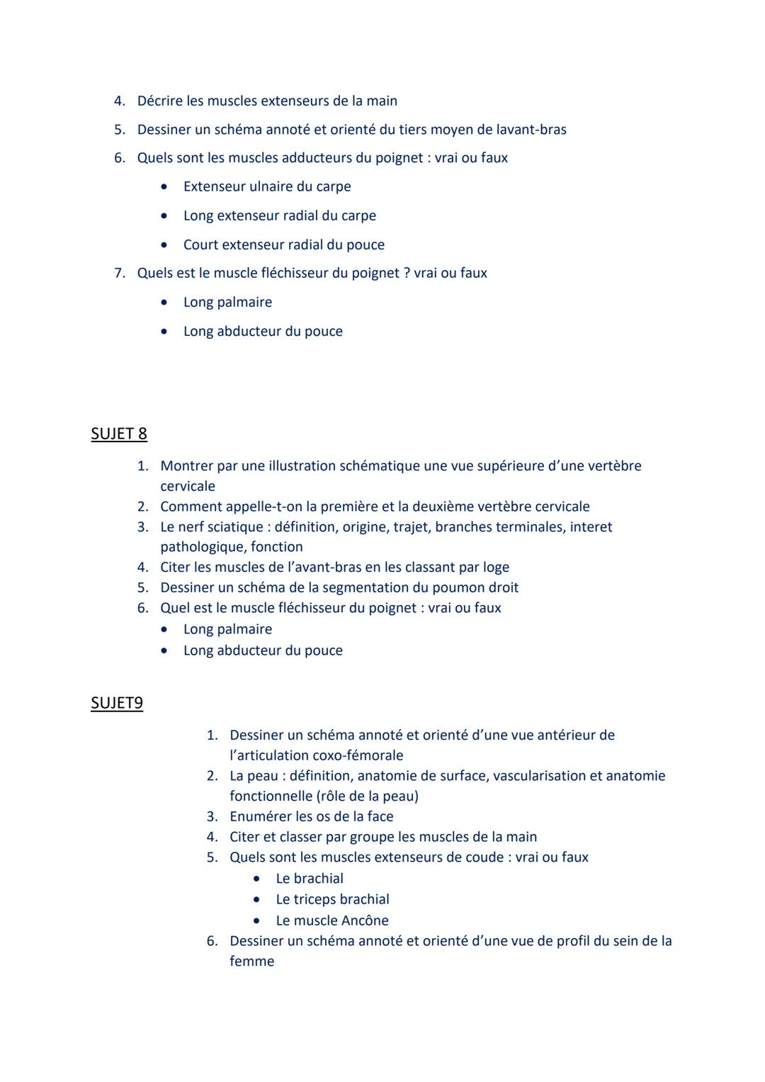 ANATOMIE L1 MED/PHARMA
SUJET1
1. Montrer par une illustration schématique annotée et orientée une vue postérieure
du fémur droit
2. Les musc