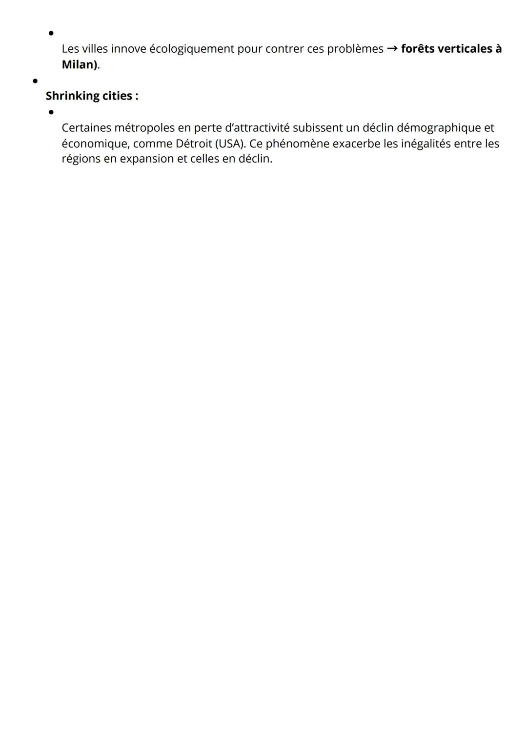 Fiche de Révision: La Métropolisation et ses Enjeux
I. Définitions Clés
Termes liés à la ville et à l'urbanisation:
• Taux d'urbanisation: p