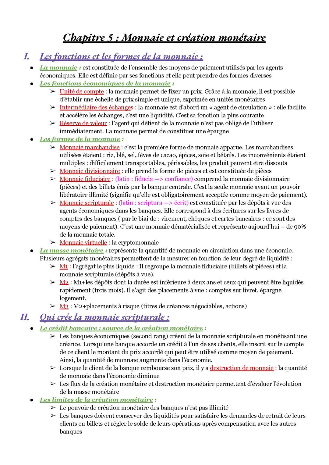 Monnaie et création monétaire