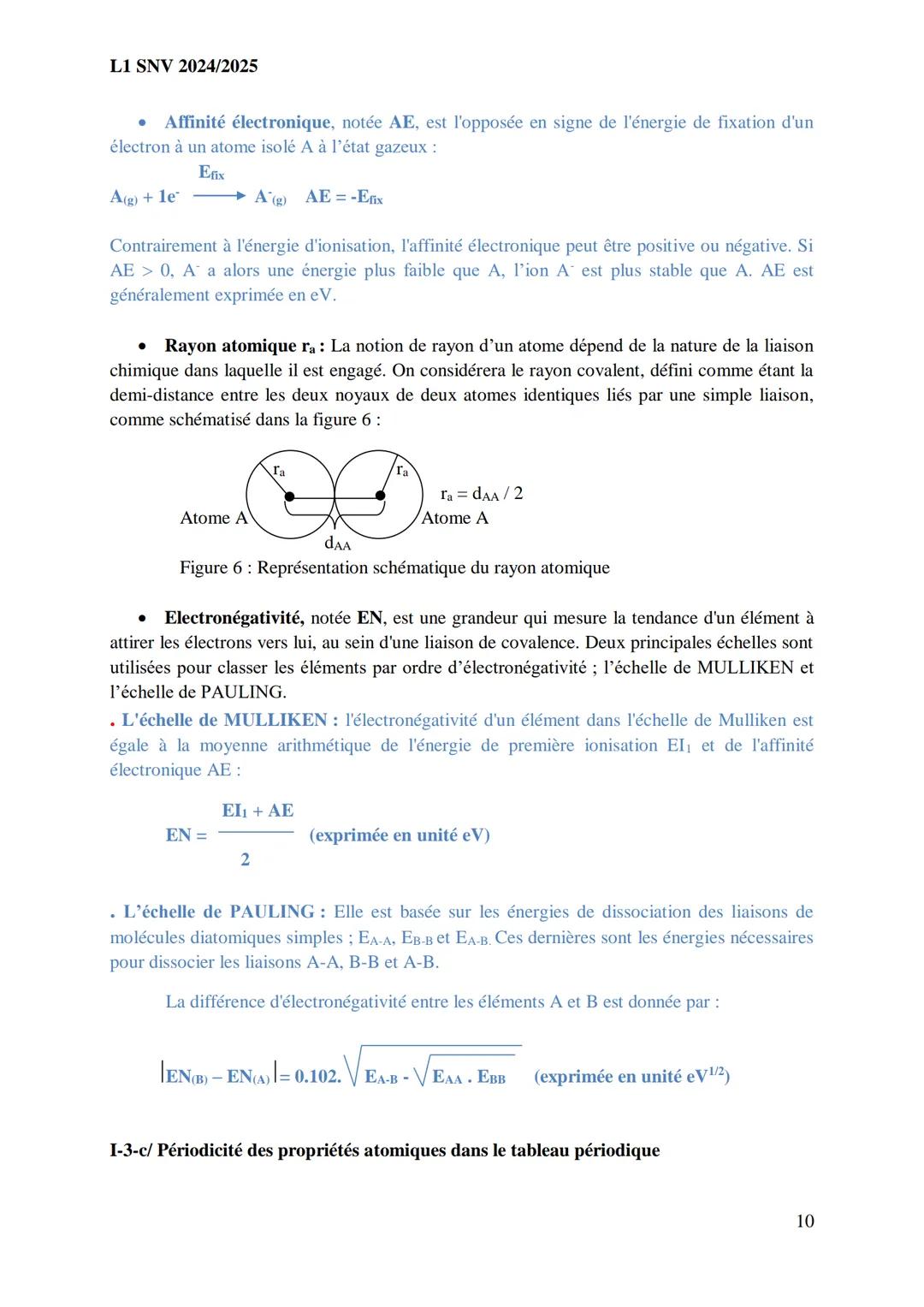 L1 SNV 2024/2025
• Des nucléides sont dits isotopes d’un élément s’ils possèdent le même nombre de
protons mais pas le même nombre de nuclé