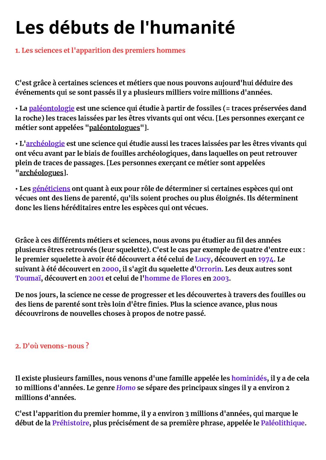 Les débuts de l'humanité