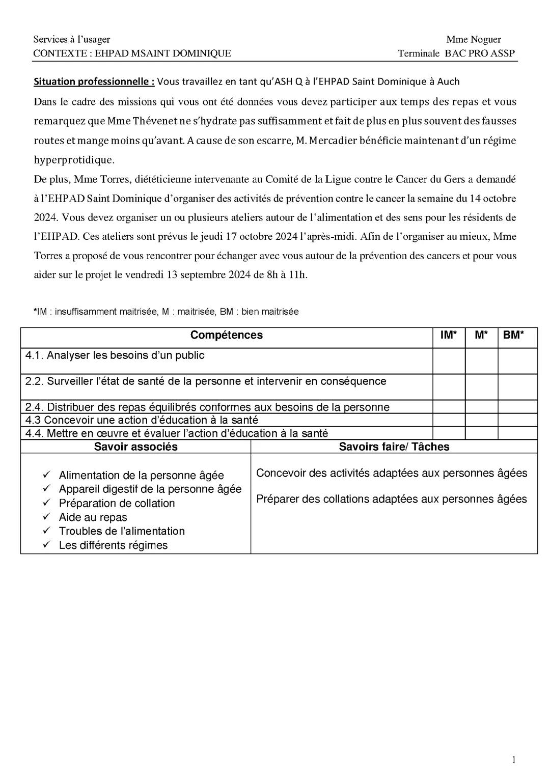 Contexte EHPAD bac pro ASSP Service à l'usage