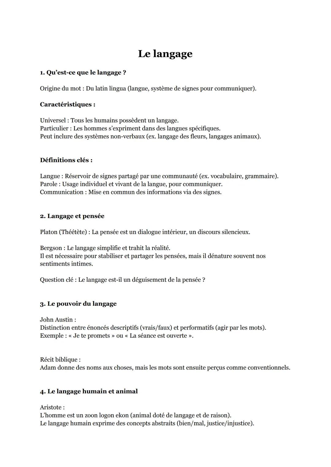 # Le langage
1. Qu'est-ce que le langage?
Origine du mot: Du latin lingua (langue, système de signes pour communiquer).
Caractéristiques