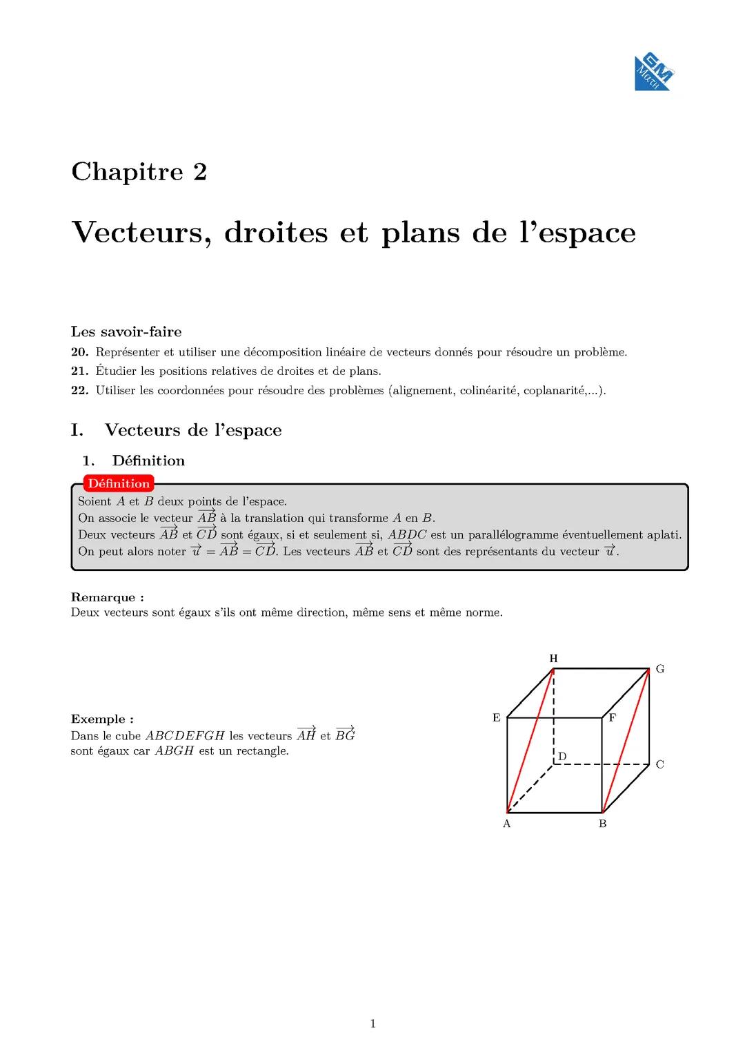 Vecteur, droite et plan de l’espace
