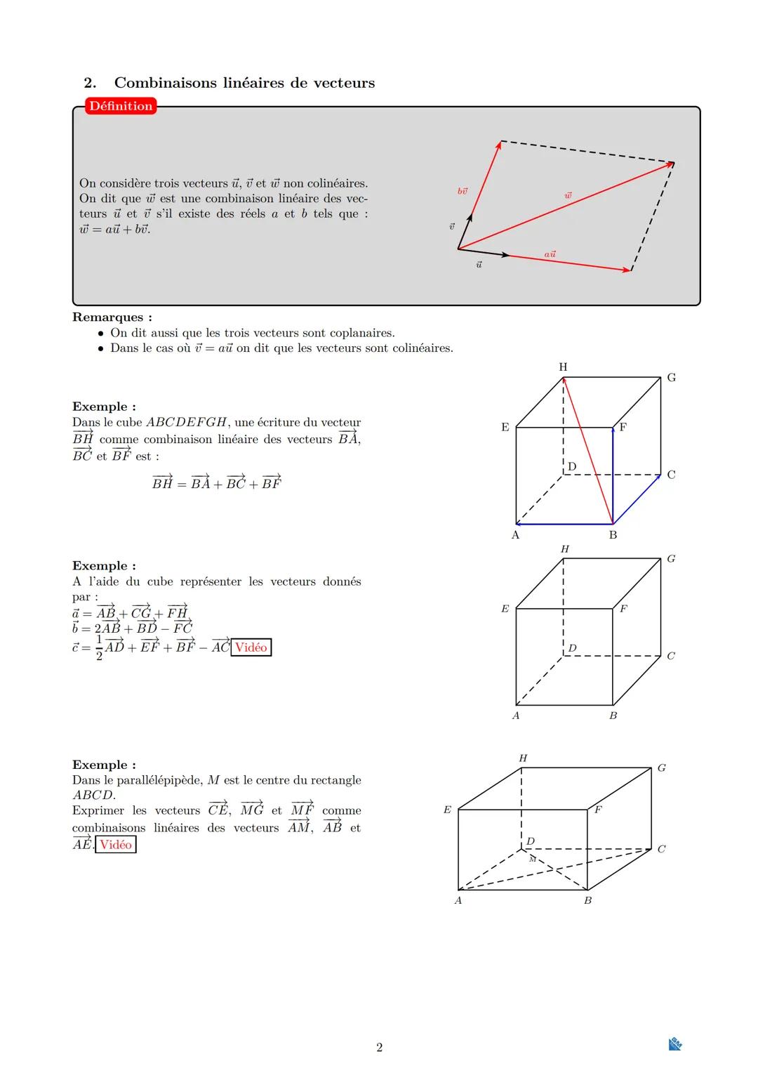 # 2. Positions relatives de deux droites
Deux droites sont coplanaires lorsqu'elles sont contenues dans le même plan.
**Propriétés**
Soie