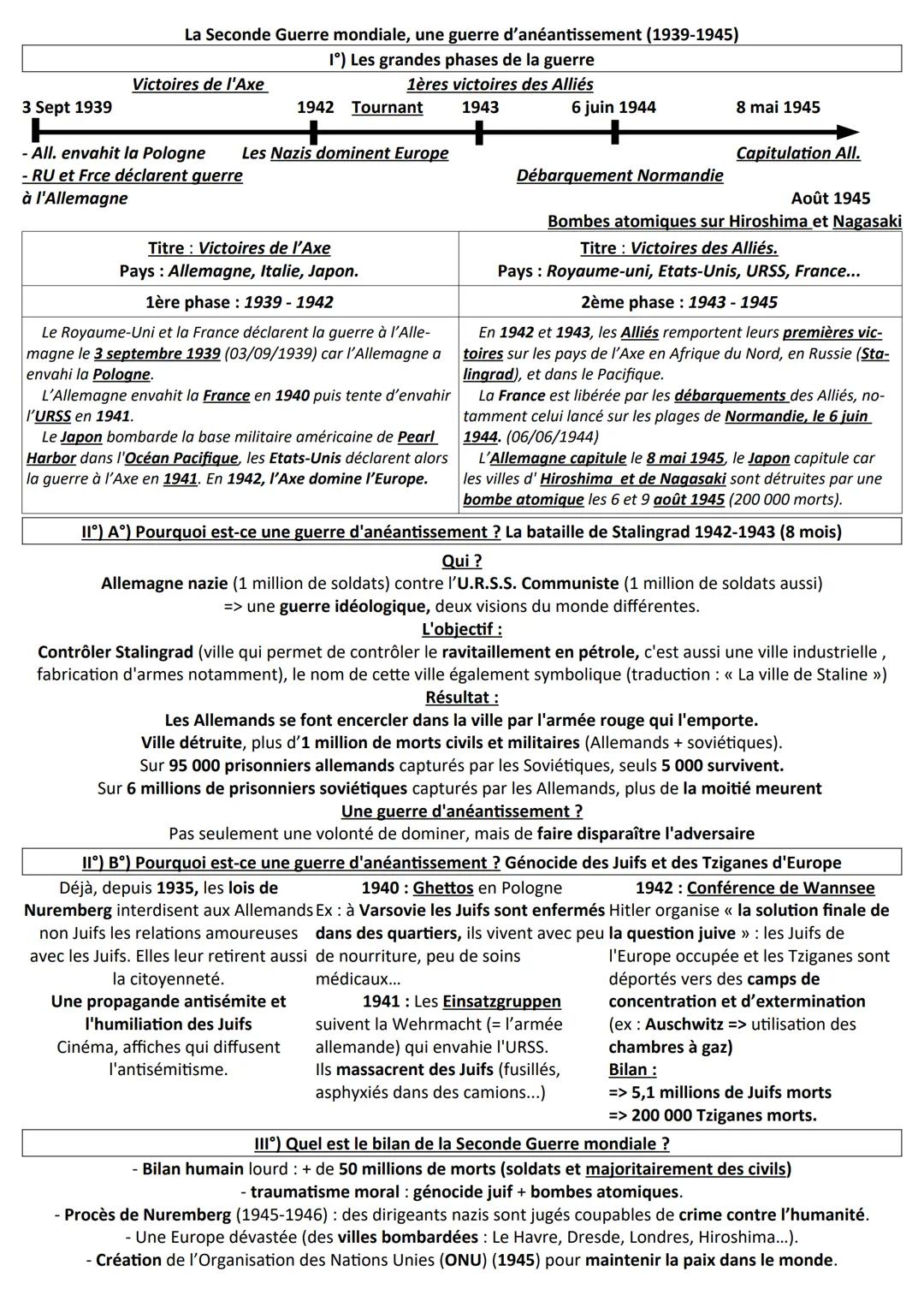 --- OCR Start ---
La Seconde Guerre mondiale, une guerre d'anéantissement (1939-1945)
1°) Les grandes phases de la guerre
1ères victoires de