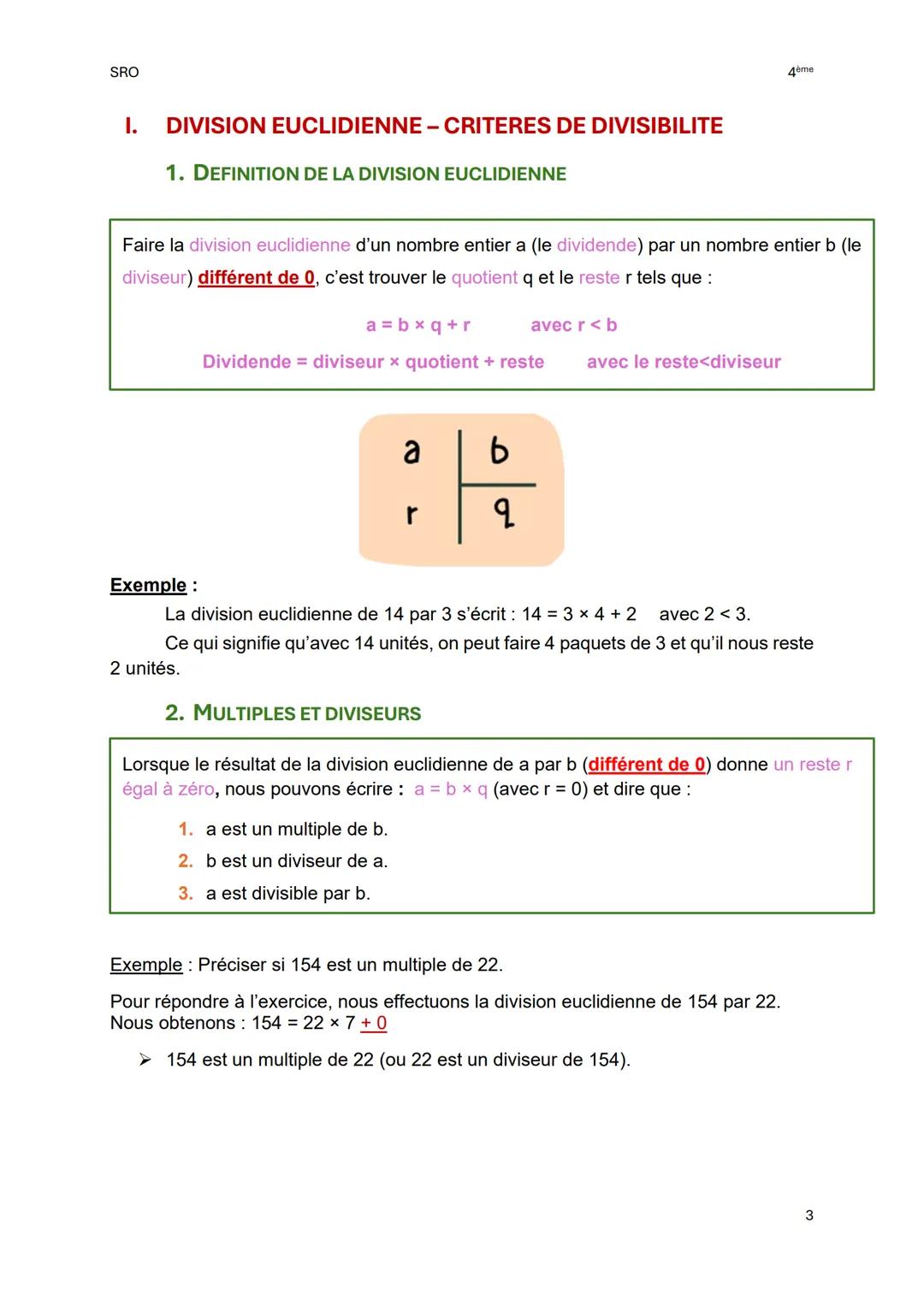 SRO
4ème
CHAPITRE 4
LES NOMBRES RATIONNELS : ADDITION-SOUSTRACTION ET COMPARAISON
1
 --- OCR Start ---
SRO
Table des matières
1. DIVISION EU