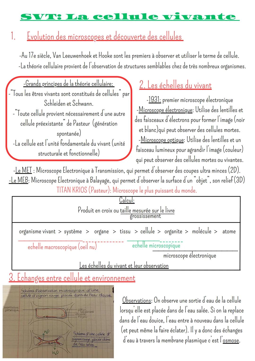 --- OCR Start ---
SVT: La cellule vivante
1. Evolution des microscopes et découverte des cellules
-Au 17e siècle, Van Leeuwenhoek et Hooke s