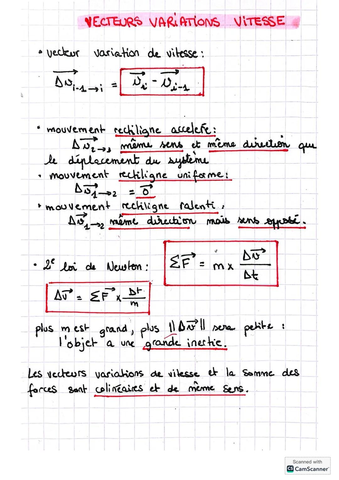 # VECTEURS VARIATIONS VITESSE
• vecteur variation de vitesse:
$\Delta \vec{v}_{i-1 \rightarrow i} = \vec{v}_{i} - \vec{v}_{i-1}$
* mouvem