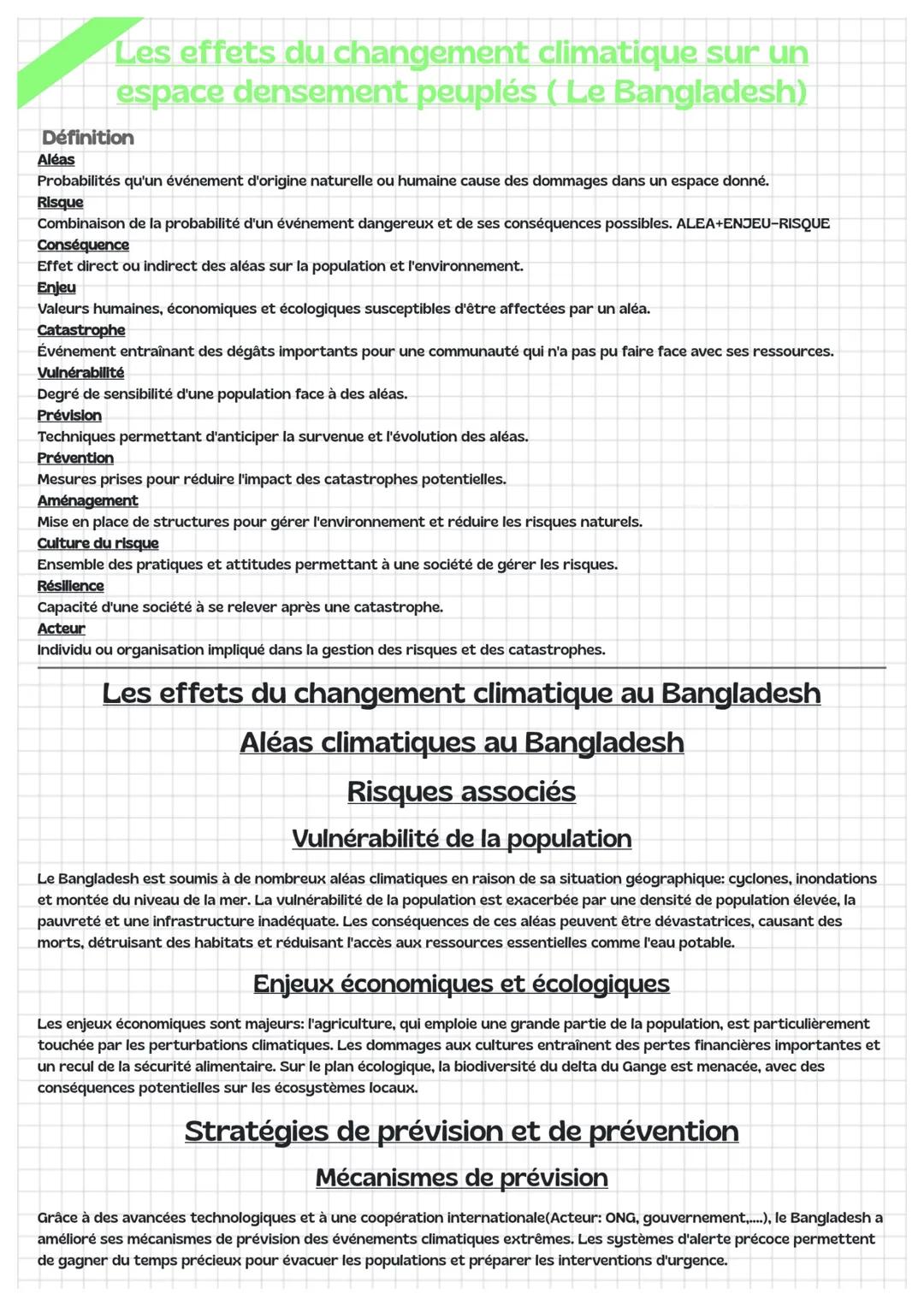 # Les effets du changement climatique sur un
espace densement peuplés (Le Bangladesh)
Définition
Aléas
Probabilités qu'un événement d'origi